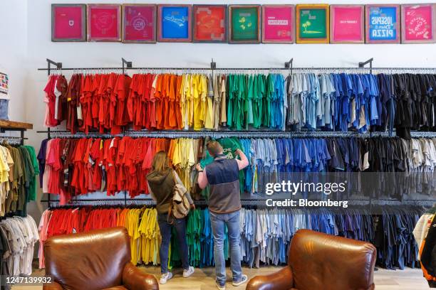 Shoppers browse shirts at a clothing store in Atlanta, Georgia, US, on Tuesday, Feb. 14, 2023. The US Census Bureau is scheduled to release retail...