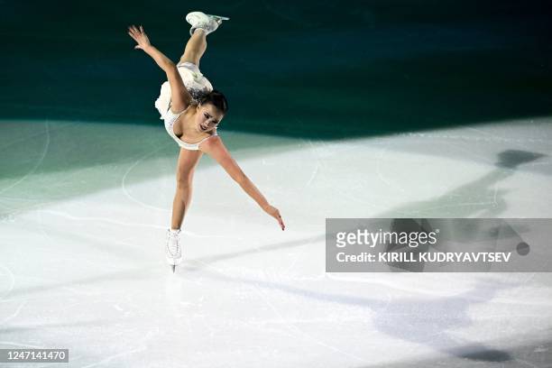 Russia's figure skater Alina Zagitova performs in a show at the CSKA arena in Moscow on February 14, 2023.