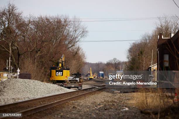 Machinery is situated along the railroad on February 14, 2023 in East Palestine, Ohio. A train operated by Norfolk Southern derailed on February 3,...