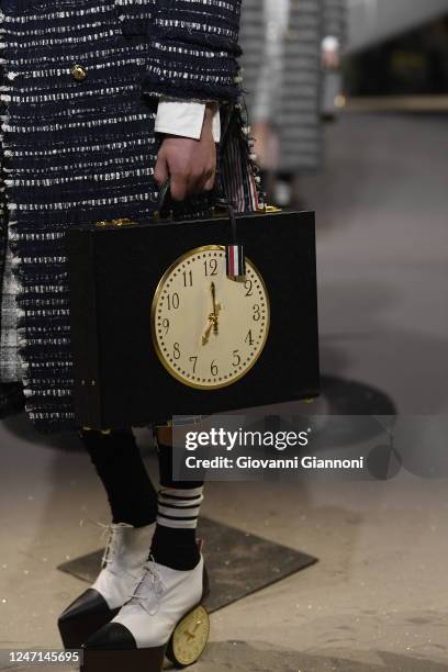 Model on the runway at Thom Browne Fall 2023 Ready To Wear Fashion Show at The Shed on February 14, 2023 in New York, New York.