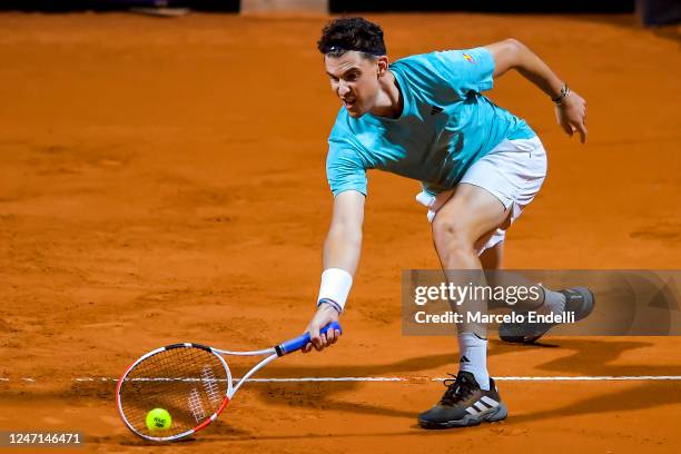 Dominic Thiem of Austria plays a forehand in the first round singles match against Alex Molcan of Slovakia during day two of the ATP 250 Argentina...