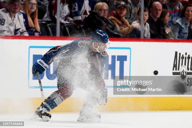 Andrew Cogliano of the Colorado Avalanche skates against the Tampa Bay Lightning at Ball Arena on February 14, 2023 in Denver, Colorado.