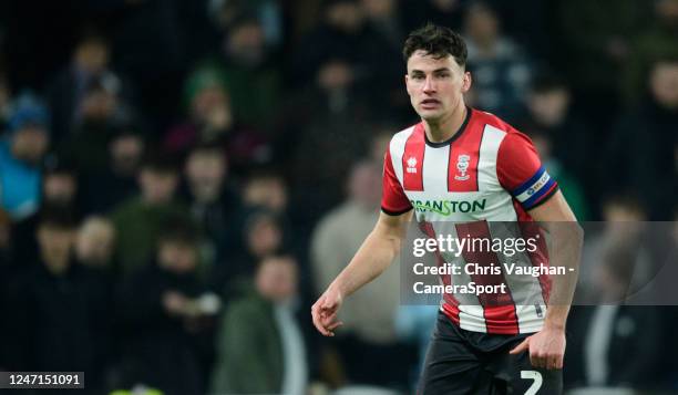 Lincoln City's Regan Poole during the Sky Bet League One between Derby County and Lincoln City at Pride Park Stadium on February 14, 2023 in Derby,...