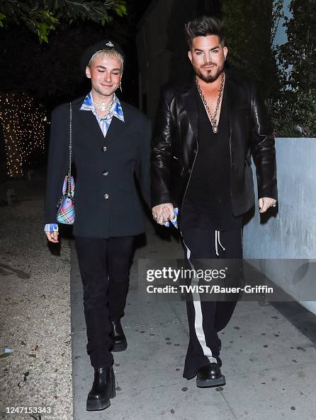 Oliver Gliese and Adam Lambert are seen on February 14, 2023 in Los