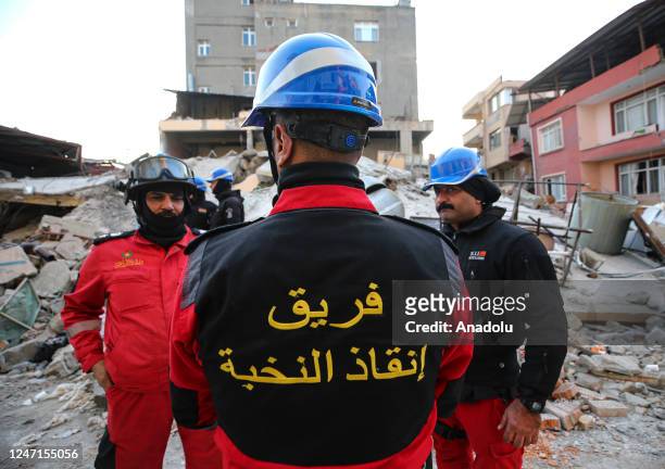 Iraqi search and rescue team on duty after 7.7 and 7.6 magnitude earthquakes hit Turkiye's Hatay on February 13, 2023. Early Monday morning, a strong...