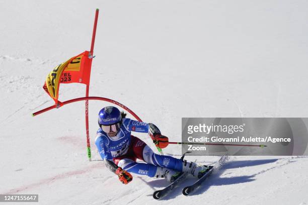 Coralie Frasse Sombet of Team France competes during the FIS Alpine World Cup Championships Men's and Womenâs Parallel Slalom on February 14, 2023...