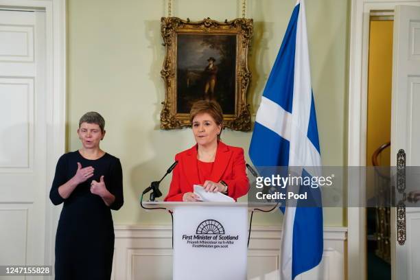 Nicola Sturgeon speaking during a press conference at Bute House in Edinburgh where she announced she will stand down as First Minister of Scotland...
