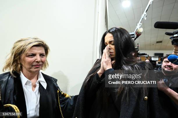 Karima El-Mahroug, a.k.a. Ruby , reacts on February 15, 2023 at a Milan special courthouse, following a court decision wether media mogul and senator...