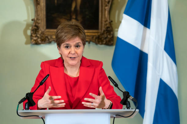 Nicola Sturgeon speaks during a press conference at Bute House where she announced she will stand down as First Minister of Scotland on February 15,...