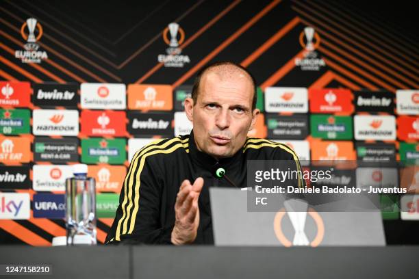 Massimiliano Allegri of Juventus during a press conference ahead of their UEFA Europa League knockout round play-off leg one match against FC Nantes...