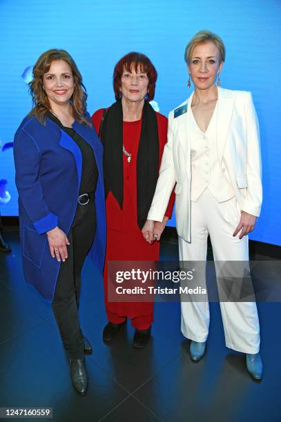 Rebecca Immanuel, Regina Ziegler and Annika Ernst during the Blaue Blume awards at The Reed on February 15, 2023 in Berlin, Germany.