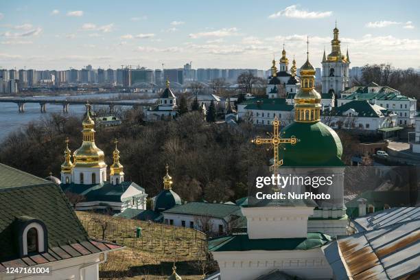 Panorama of the complex of temples of the Kyiv-Pechersk Lavra. On Wednesday, February 15, 2023