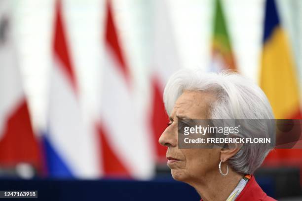 European Central Bank President Christine Lagarde attends a debate, as part of a plenary session at the European Parliament in Strasbourg, eastern...