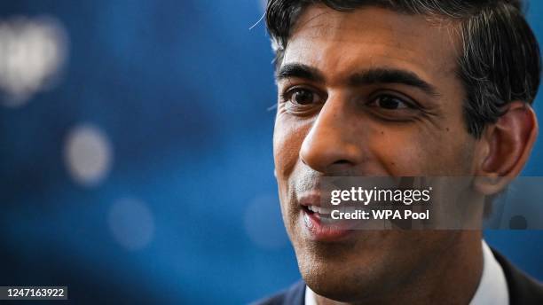 Britain's Prime Minister Rishi Sunak during a visit with Microsoft founder Bill Gates at Imperial College University on February 15, 2023 in London,...