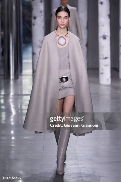 Model on the runway at Michael Kors Fall 2023 Ready To Wear Fashion Show on February 15, 2023 in New York, New York.
