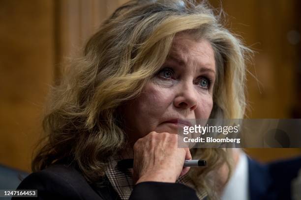 Senator Marsha Blackburn, a Republican from Tennessee, during a Senate Judiciary Committee nomination hearing in Washington, DC, US, on Wednesday,...
