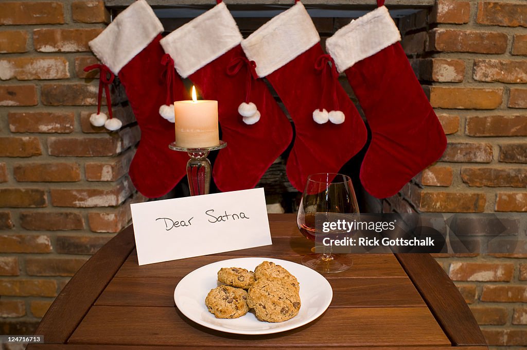 Cookies and cognac in front of the fireplace
