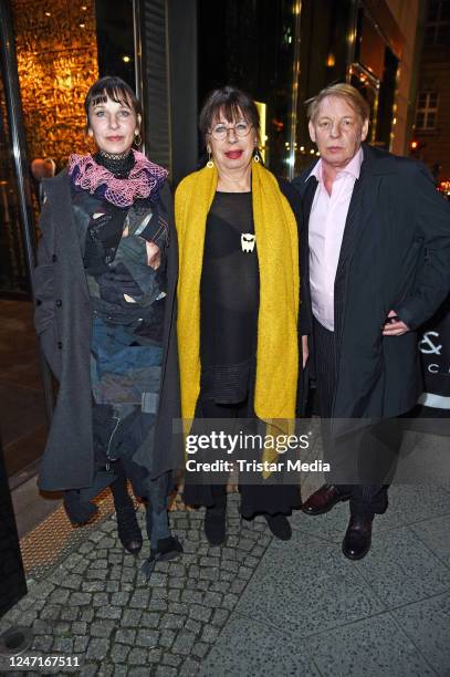 Ben Becker, his mother Monika Hansen and his sister Meret Becker attend the gala dinner and soiree in honour of Mario Adorf at 1907 restaurant at...