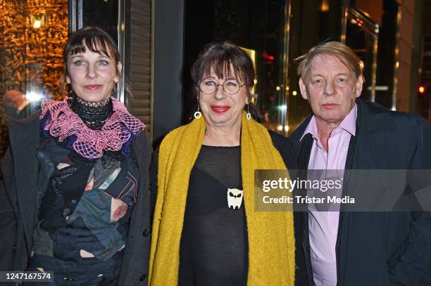 Ben Becker, his mother Monika Hansen and his sister Meret Becker attend the gala dinner and soiree in honour of Mario Adorf at 1907 restaurant at...