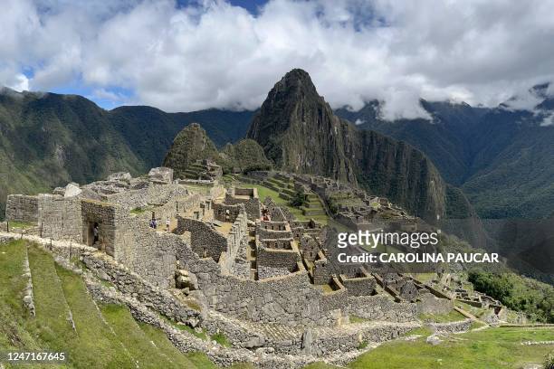 General view of the ancient Inca ruins of Machu Picchu in the Urubamba valley, seventy-two kilometres from the Andes city of Cusco, on February 15...