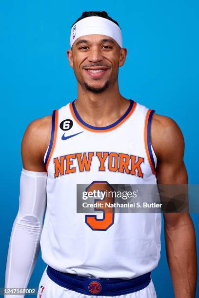 Josh Hart of the New York Knicks poses for a head shot on February 13, 2023 at the Knicks Training Center in Tarrytown, New York. NOTE TO USER: User...