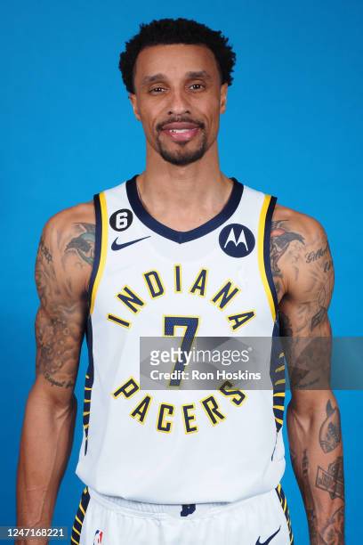 George Hill of the Indianan Pacers poses for a head shot on February 14, 2023 in Indianapolis, Indiana at St. Vincent Training Center. NOTE TO USER:...