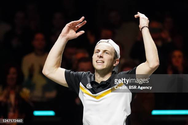 Tallon Griekspoor of the Netherlands celebrates his win after his men's singles second round match against Alexander Zverev of Germany during Day 3...