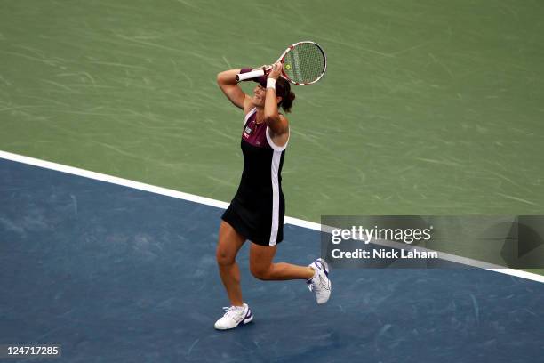 Samantha Stosur of Australia celebrates defeating Serena Williams of the United States to win the Women's Singles Final on Day Fourteen of the 2011...