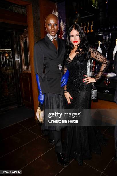 Model Papis Loveday and German Dschungelcamp winner Djamila Rowe attend the Gala dinner and soiree in honour of Mario Adorf at 1907 restaurant on...