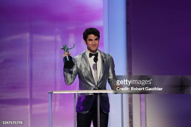 January 27, 2019- Darren Criss accepts Outstanding Performance by a Male Actor in a Television Movie or Miniseries for ?"Assassination of Gianni...