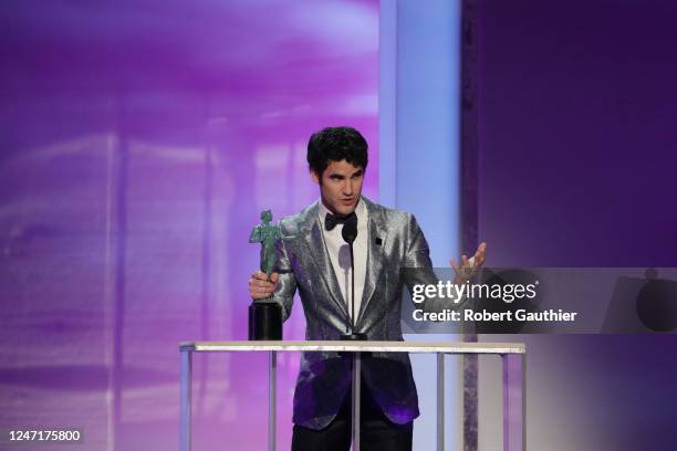 January 27, 2019- Darren Criss accepts Outstanding Performance by a Male Actor in a Television Movie or Miniseries for ?"Assassination of Gianni...