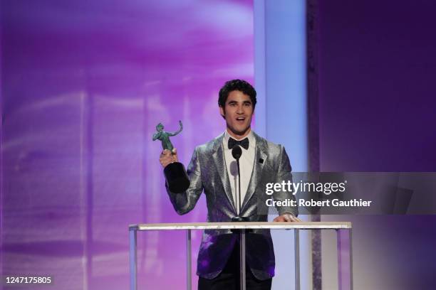 January 27, 2019- Darren Criss accepts Outstanding Performance by a Male Actor in a Television Movie or Miniseries for ?"Assassination of Gianni...