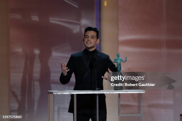 January 27, 2019- Rami Malek accepts Outstanding Performance by a Male Actor in a Leading Role for ?"Bohemian Rhapsody" during the show at the 25th...
