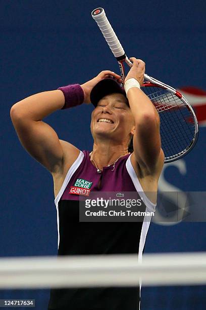 Samantha Stosur of Australia celebrates defeating Serena Williams of the United States to win the Women's Singles Final on Day Fourteen of the 2011...