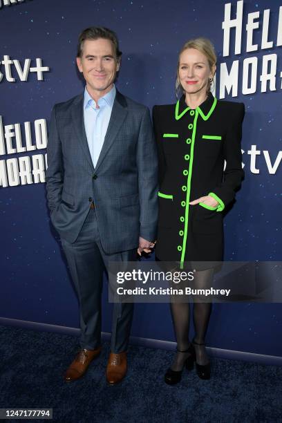 Billy Crudup and Naomi Watts at the premiere of "Hello Tomorrow" held at The Whitby Hotel on February 15, 2023 in New York City.