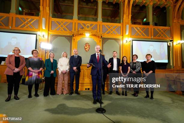 Norwegian politicians : Minister of Transport and Communications Marit Arnstad, Minister of Agriculture and Food Olaug Bollestad, Leader of the...