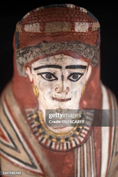 Mummy cover for a young girl is pictured in the Golden Mummies of Egypt exhibition in Manchester Museum prior to the museum's reopening after a long...