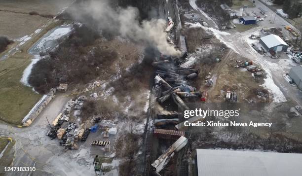 This video screenshot released by the U.S. National Transportation Safety Board shows the site of a derailed freight train in East Palestine, Ohio,...