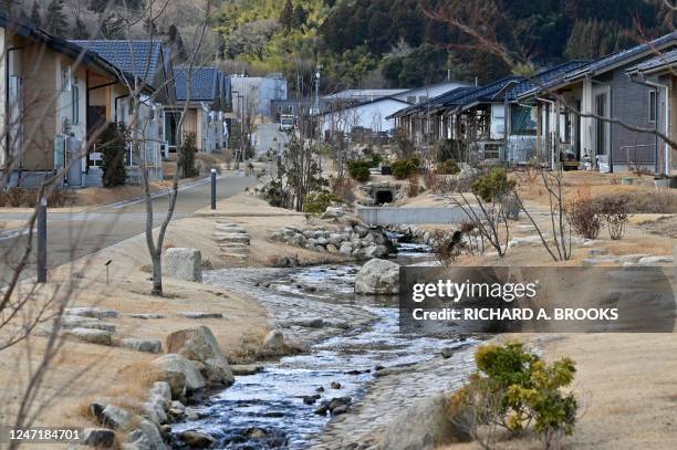 This photo taken on February 14, 2023 shows homes recently built for returning residents, during a government-sponsored tour of Okuma town, where the...