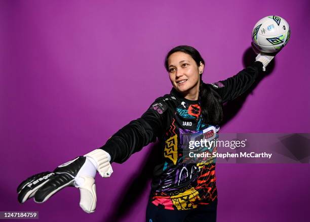 Dublin , Ireland - 30 January 2023; Goalkeeper Eve Badana poses for a portrait during a DLR Waves squad portrait session at Beckett Park in...