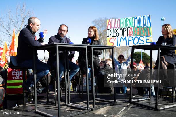 French Democratic Confederation of Labour union's general secretary Laurent Berger and French CGT trade union General Secretary Philippe Martinez...