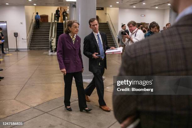 Senator Dianne Feinstein, a Democrat from California, following a vote on the Senate floor in Washington, DC, US, on Wednesday, Feb. 15, 2023....