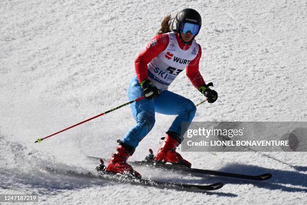 Luxembourg's Gwyneth ten Raa reacts after competing in the second run of the Women's Giant Slalom event of the FIS Alpine Ski World Championship 2023...