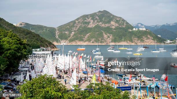 General view of the Royal Hong Kong Yacht Club - Middle Island is seen during the SUN HUNG KAI & CO. Hong Kong Race Week & the 2023 29er Asian...