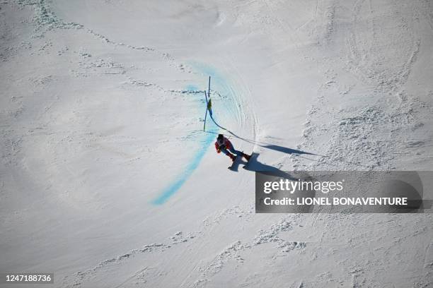 Luxembourg's Gwyneth ten Raa competes in the second run of the Women's Giant Slalom event of the FIS Alpine Ski World Championship 2023 in Meribel,...