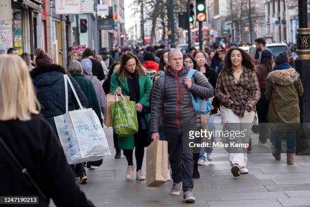 Shoppers and visitors out on Oxford Street on 10th Febuary 2023 in London, United Kingdom. Oxford Street is a major retail centre in the West End of...
