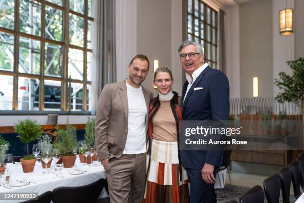 Daniel Humm, Gabriela Hearst, Michael Kliger at the MyTheresa x Gabriela Hearst Luncheon held at Eleven Madison Park in September 9, 2022 in New...