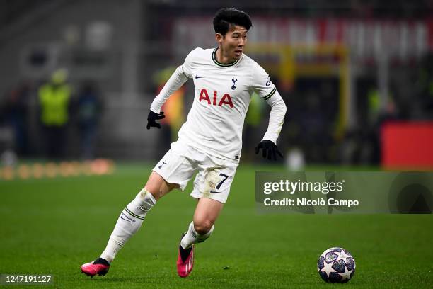 Son Heung-min of Tottenham Hotspur FC in action during the UEFA Champions League round of 16 football match between AC Milan and Tottenham Hotspur...