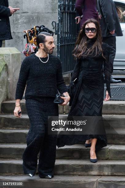Victoria Beckham arrives outside Southwark Cathedral to attend a memorial service for British fashion designer Dame Vivienne Westwood who died on 29...