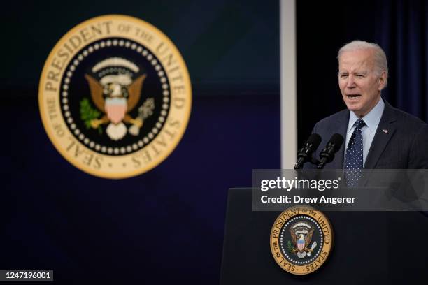 President Joe Biden speaks about the U.S. Response to the high-altitude Chinese balloon and three other objects that were recently shot down by the...